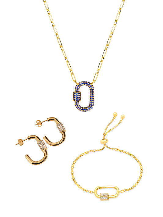 Pave CZ Carabiner Lock Necklace Bundle