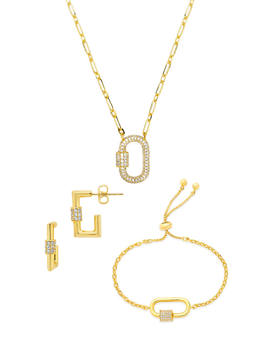 Pave CZ Carabiner Lock Necklace Bundle