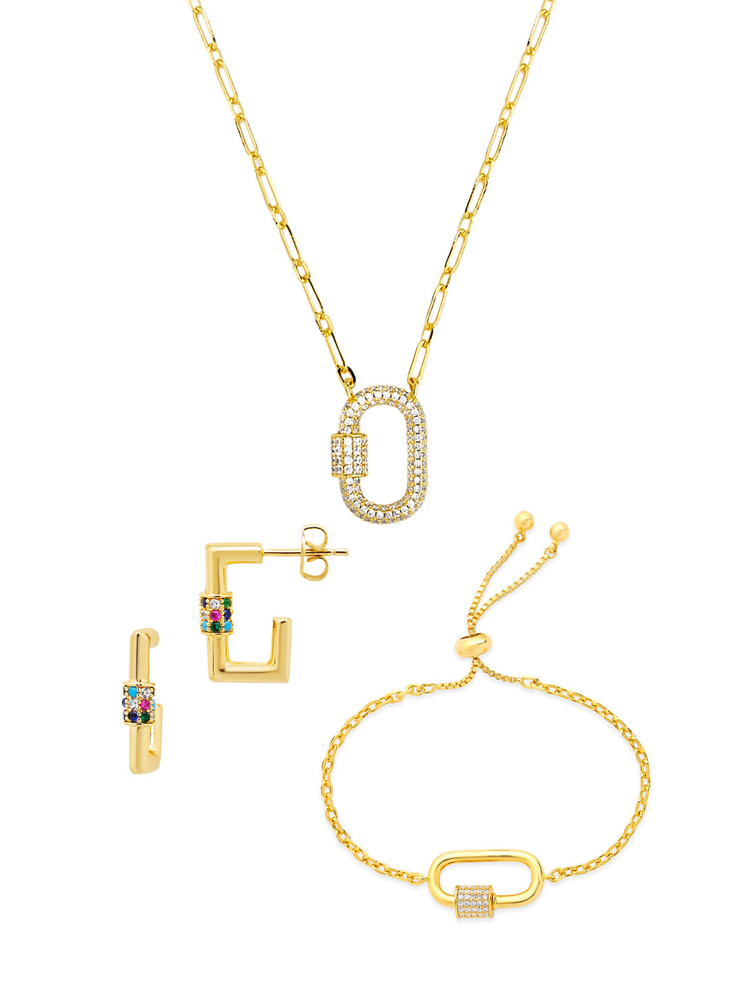 Pave CZ Carabiner Lock Necklace Bundle