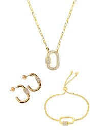 Pave CZ Carabiner Lock Necklace Bundle - Sterling Forever