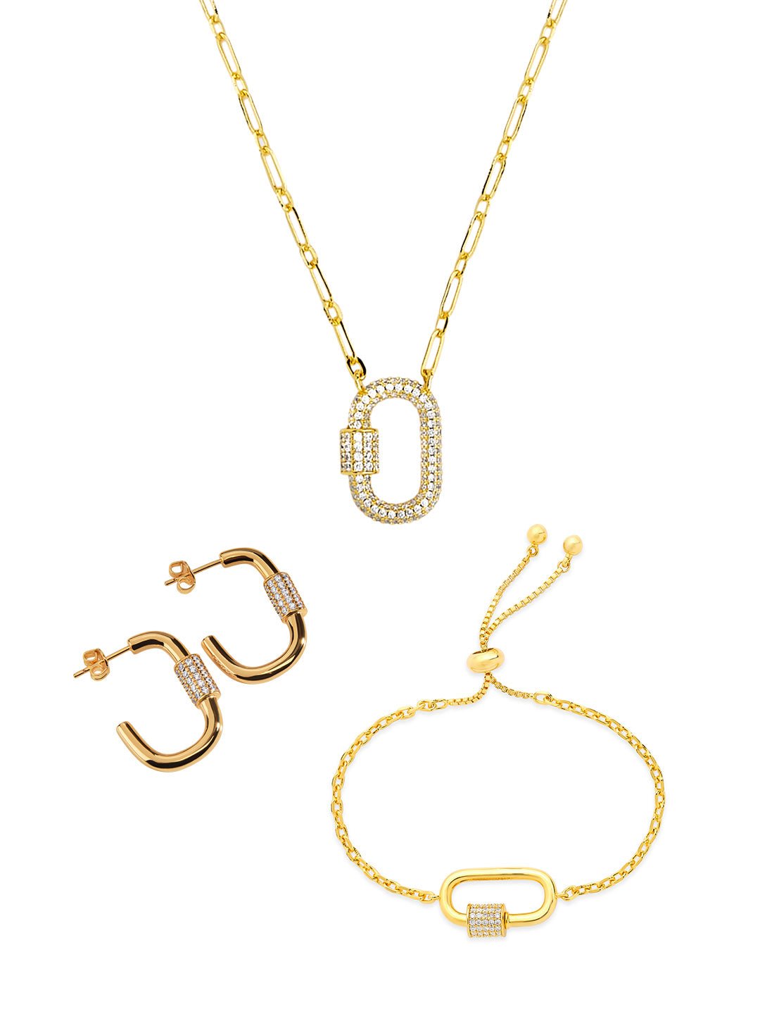 Pave CZ Carabiner Lock Necklace Bundle - Sterling Forever