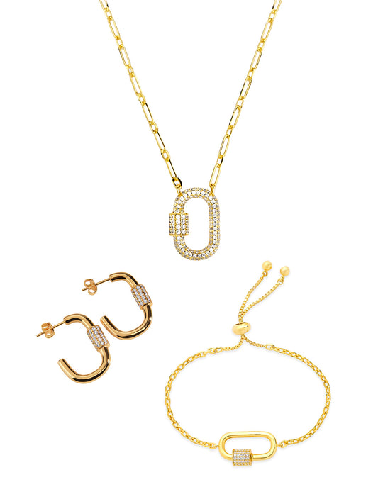 Pave CZ Carabiner Lock Necklace Bundle