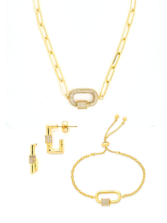Pave CZ Carabiner Linked Lock Necklace Bundle