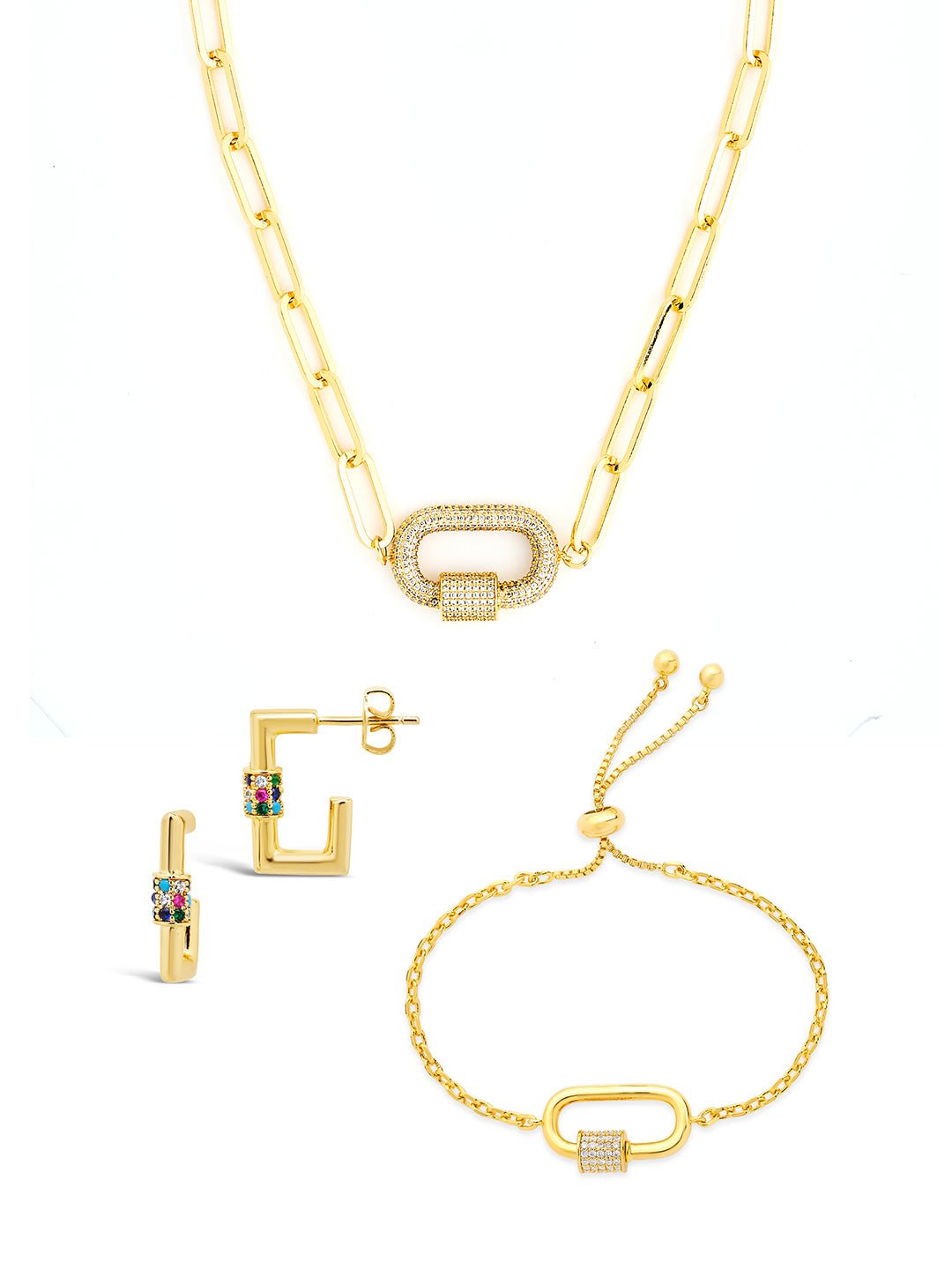 Pave CZ Carabiner Linked Lock Necklace Bundle - Sterling Forever