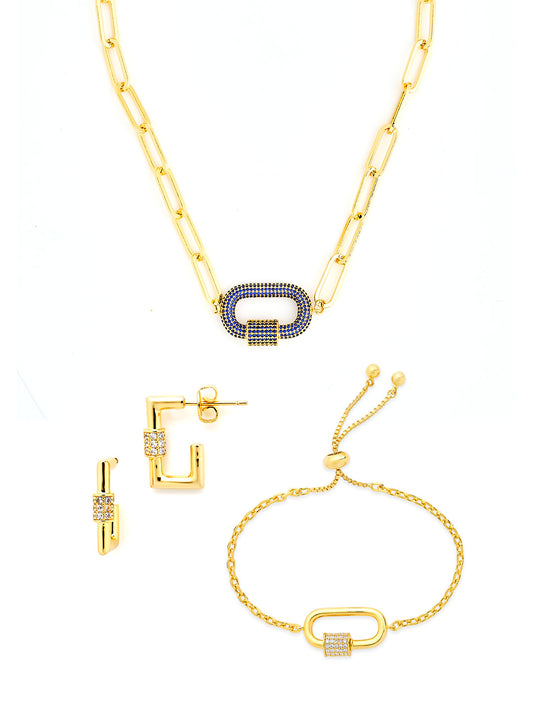 Pave CZ Carabiner Linked Lock Necklace Bundle