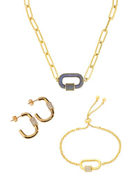 Pave CZ Carabiner Linked Lock Necklace Bundle - Sterling Forever