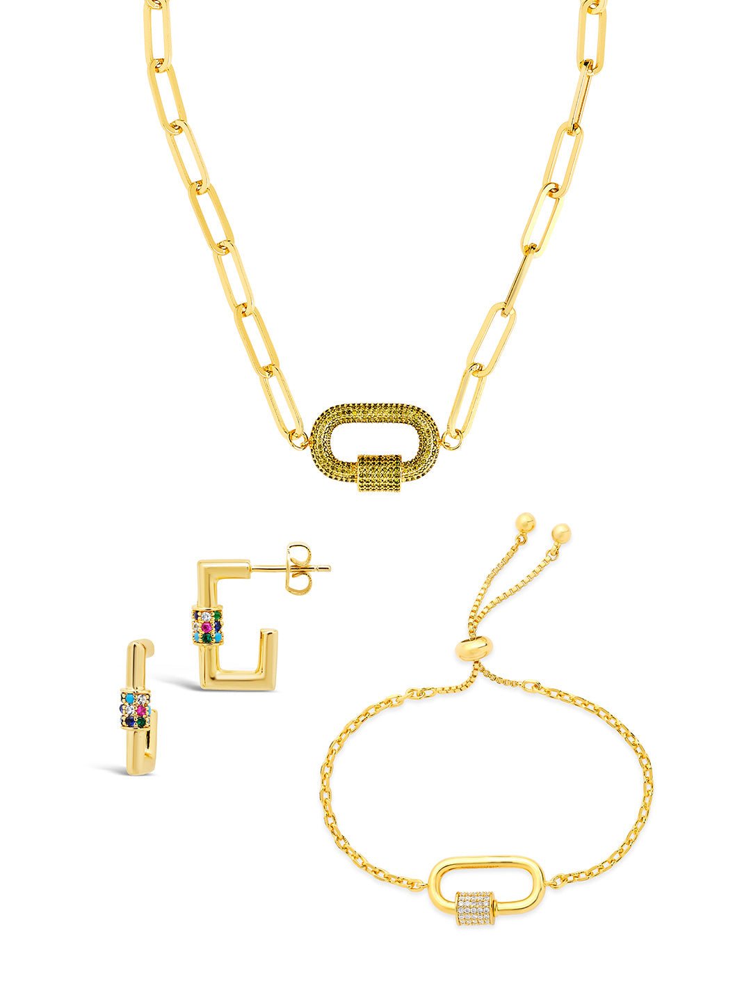 Pave CZ Carabiner Linked Lock Necklace Bundle - Sterling Forever