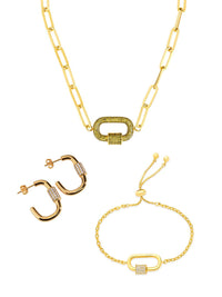 Pave CZ Carabiner Linked Lock Necklace Bundle - Sterling Forever