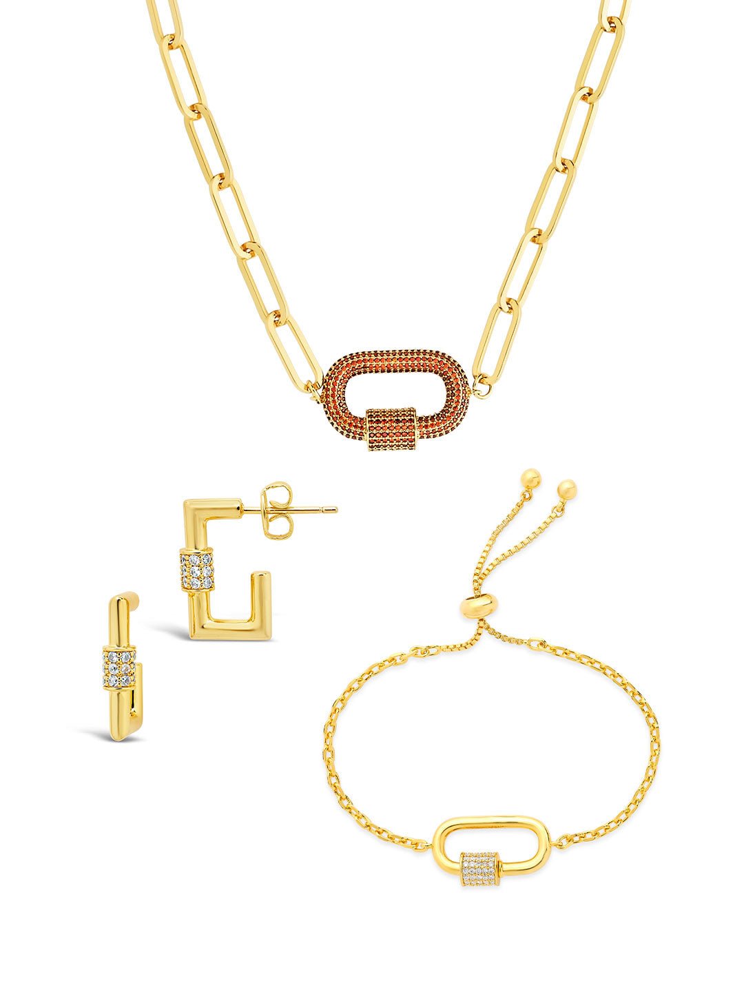 Pave CZ Carabiner Linked Lock Necklace Bundle - Sterling Forever