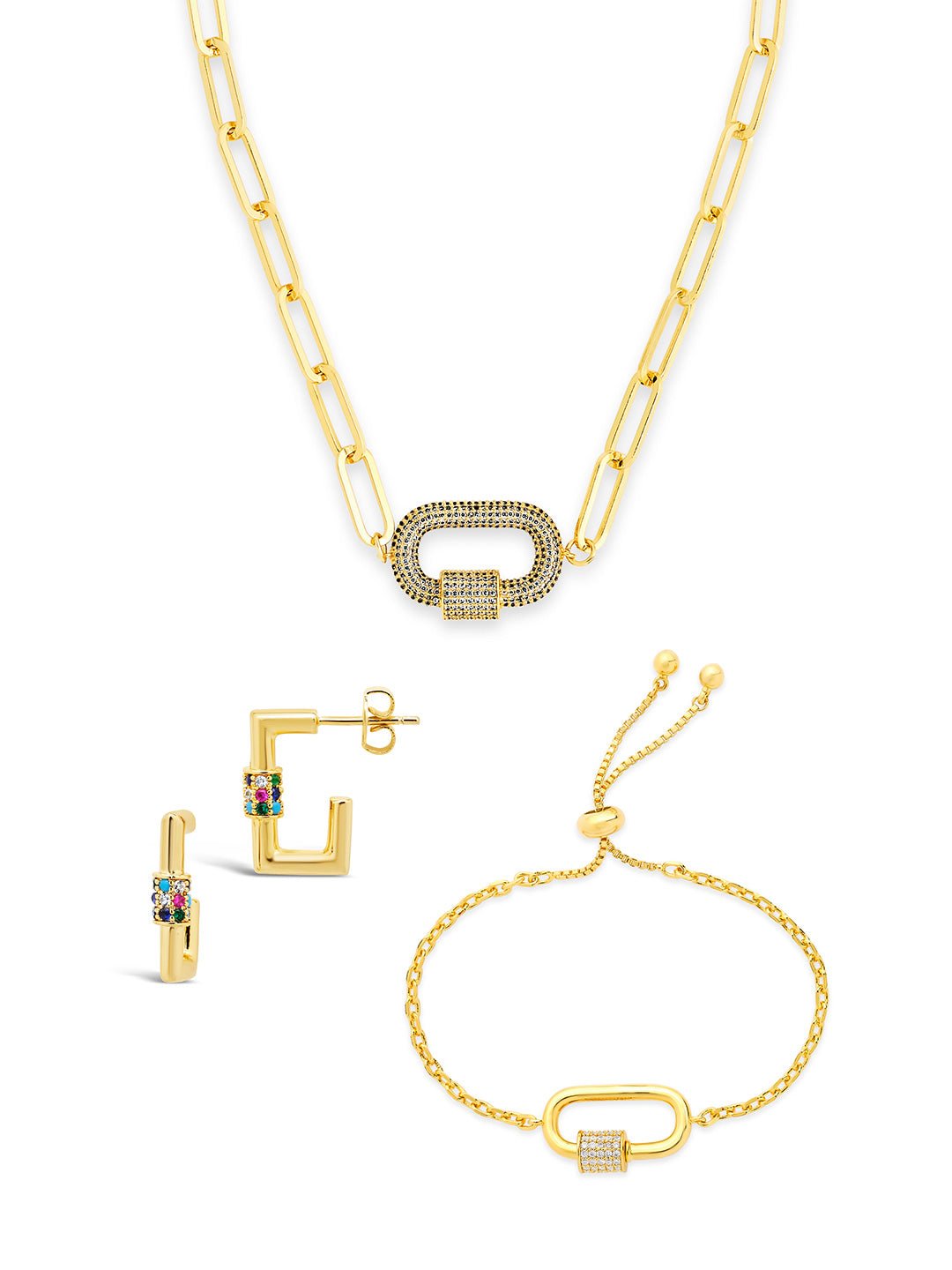 Pave CZ Carabiner Linked Lock Necklace Bundle - Sterling Forever