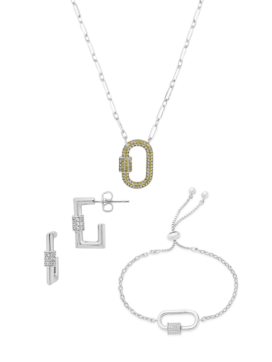 Pave CZ Carabiner Lock Necklace Bundle