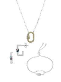 Pave CZ Carabiner Lock Necklace Bundle - Sterling Forever