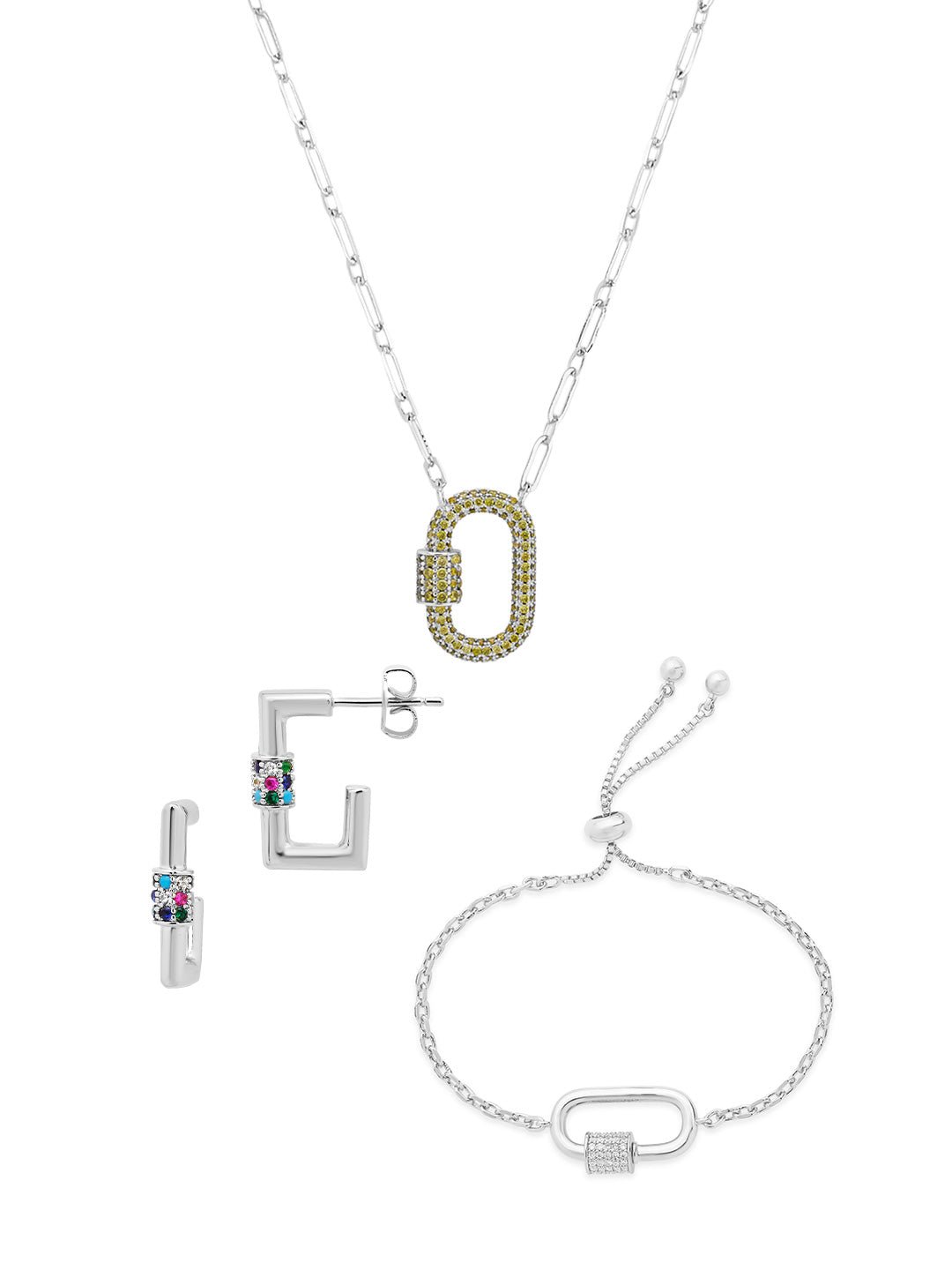 Pave CZ Carabiner Lock Necklace Bundle - Sterling Forever