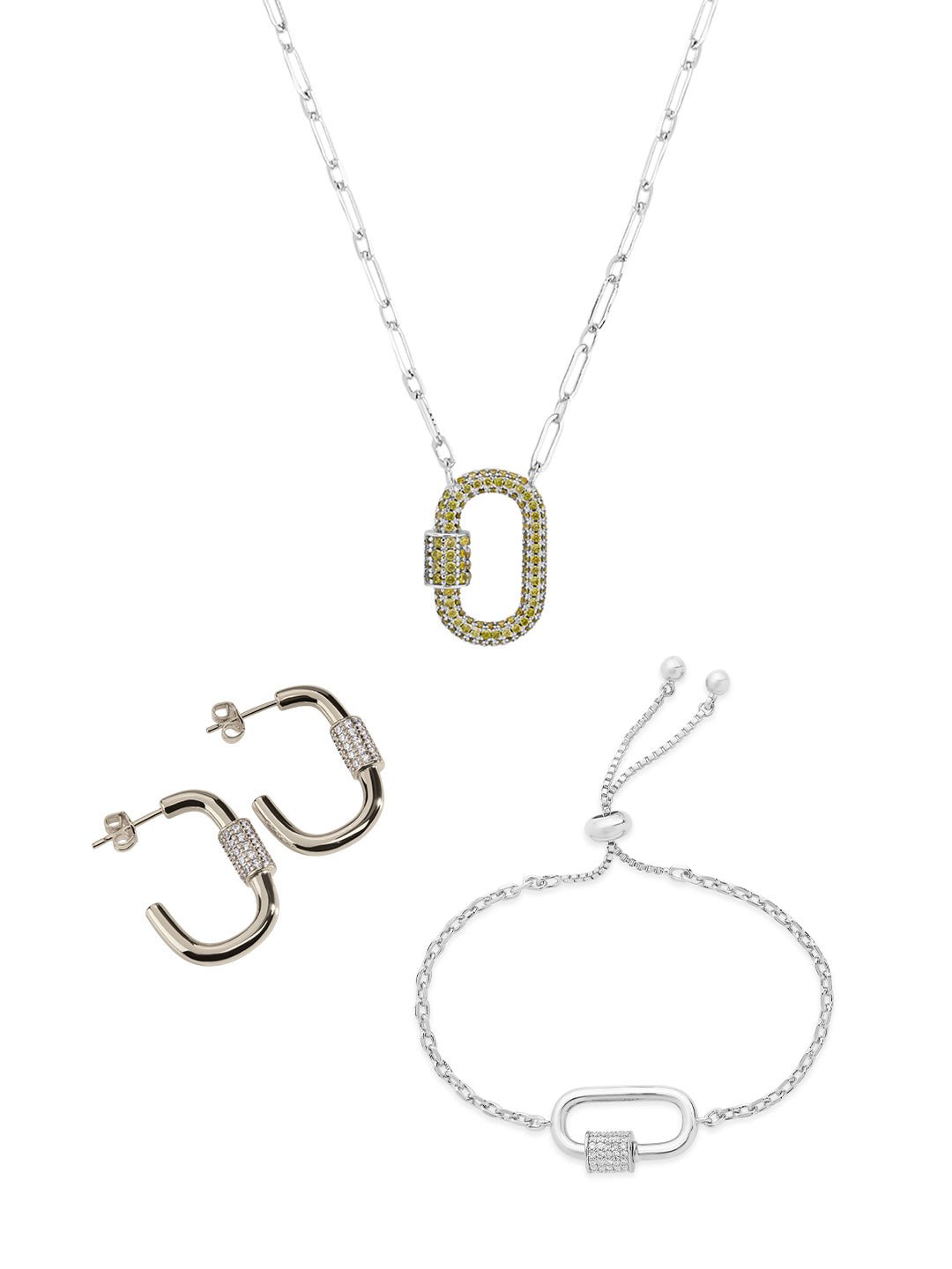 Pave CZ Carabiner Lock Necklace Bundle - Sterling Forever