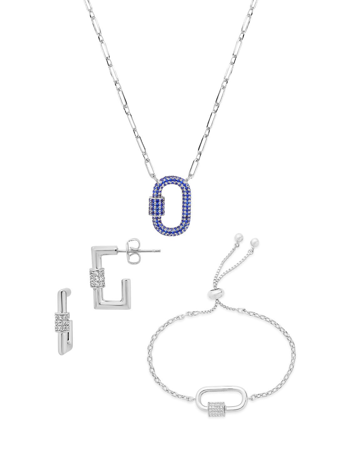 Pave CZ Carabiner Lock Necklace Bundle - Sterling Forever