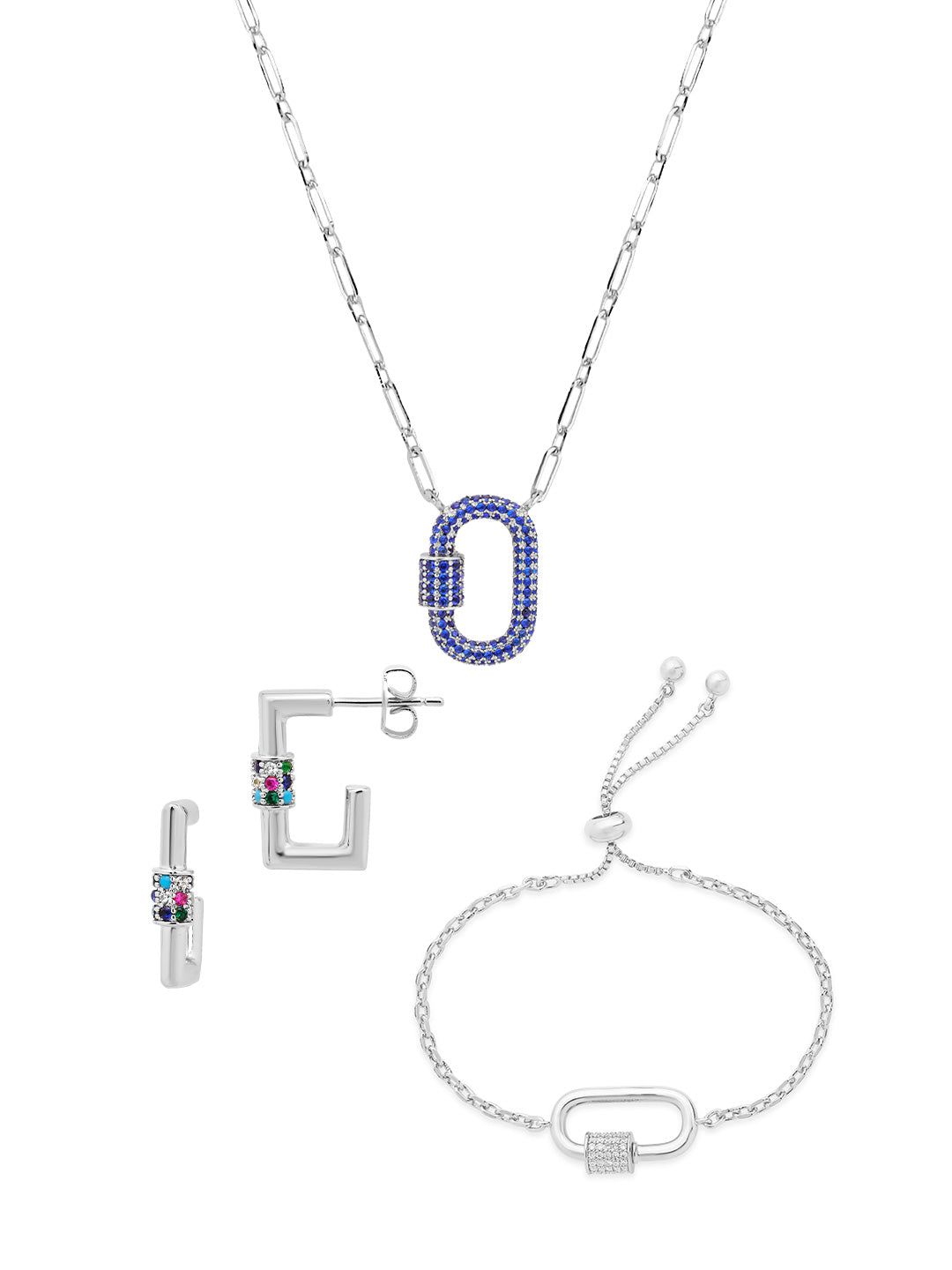 Pave CZ Carabiner Lock Necklace Bundle