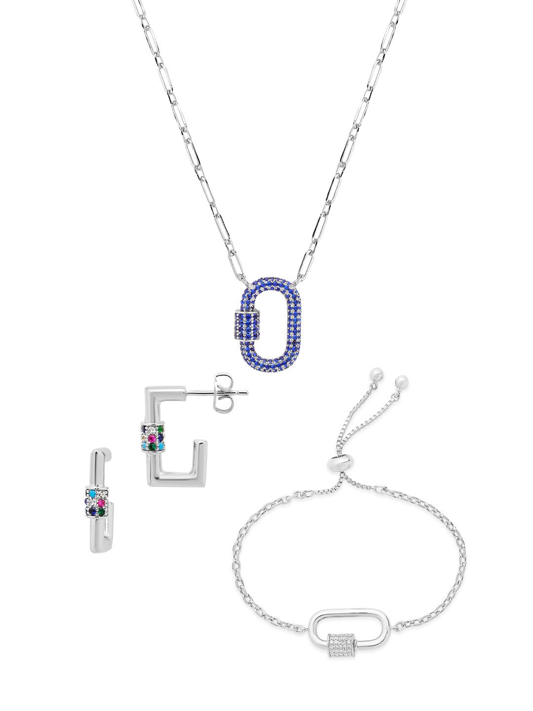 Pave CZ Carabiner Lock Necklace Bundle - Sterling Forever