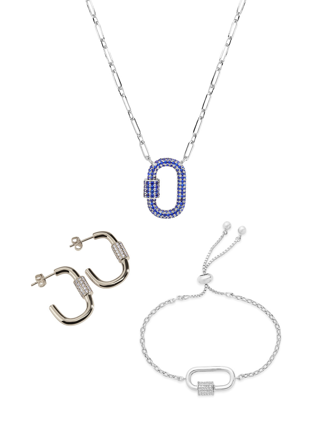 Pave CZ Carabiner Lock Necklace Bundle