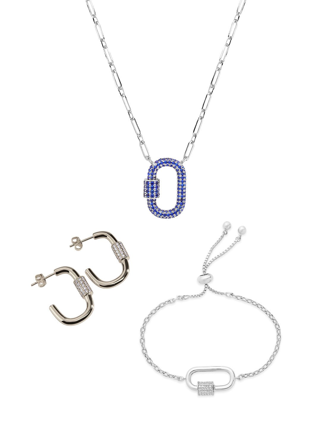 Pave CZ Carabiner Lock Necklace Bundle - Sterling Forever