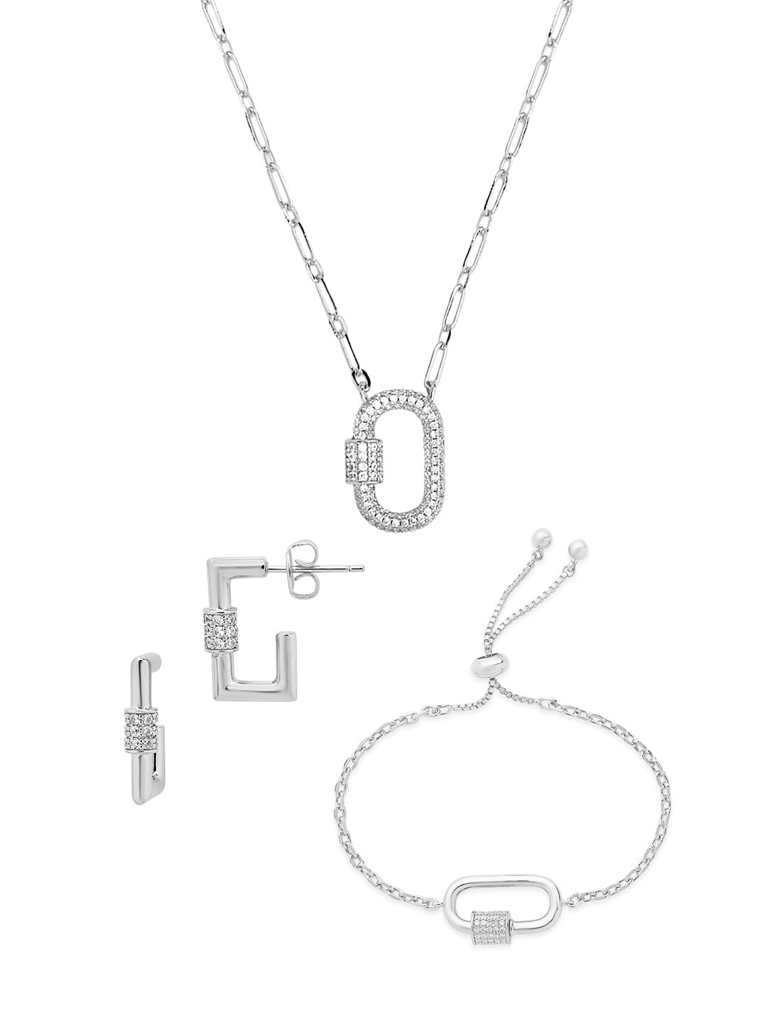 Pave CZ Carabiner Lock Necklace Bundle - Sterling Forever
