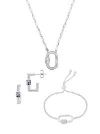 Pave CZ Carabiner Lock Necklace Bundle - Sterling Forever