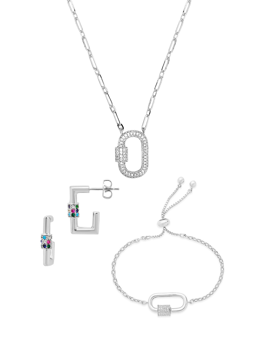 Pave CZ Carabiner Lock Necklace Bundle - Sterling Forever