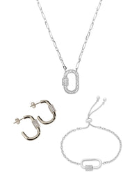 Pave CZ Carabiner Lock Necklace Bundle - Sterling Forever