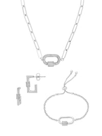 Pave CZ Carabiner Linked Lock Necklace Bundle - Sterling Forever