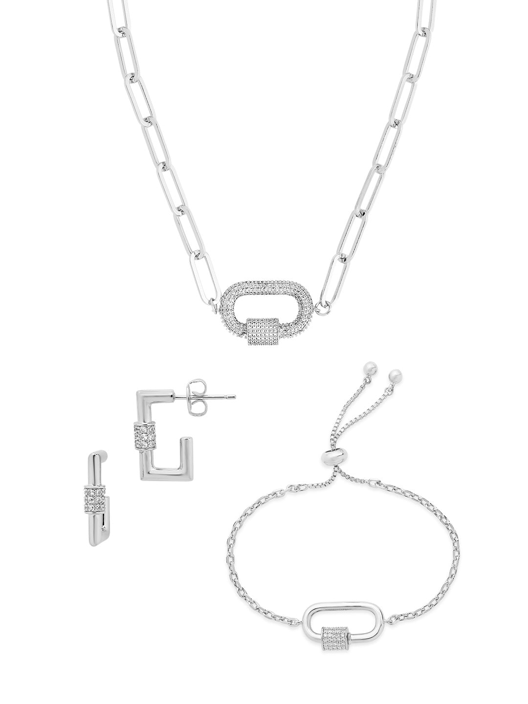 Pave CZ Carabiner Linked Lock Necklace Bundle - Sterling Forever