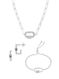 Pave CZ Carabiner Linked Lock Necklace Bundle - Sterling Forever