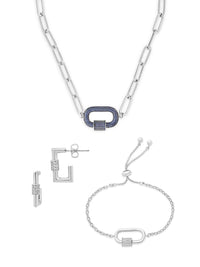 Pave CZ Carabiner Linked Lock Necklace Bundle - Sterling Forever