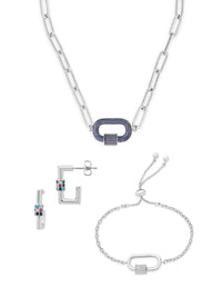 Pave CZ Carabiner Linked Lock Necklace Bundle - Sterling Forever
