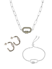 Pave CZ Carabiner Linked Lock Necklace Bundle - Sterling Forever