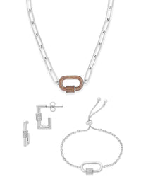 Pave CZ Carabiner Linked Lock Necklace Bundle - Sterling Forever
