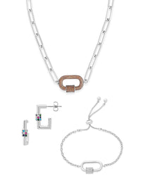 Pave CZ Carabiner Linked Lock Necklace Bundle - Sterling Forever
