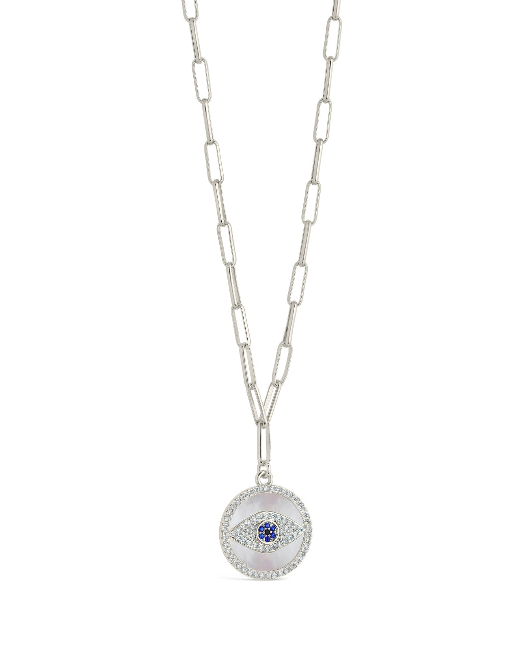 CZ & Mother of Pearl Evil Eye Pendant Necklace