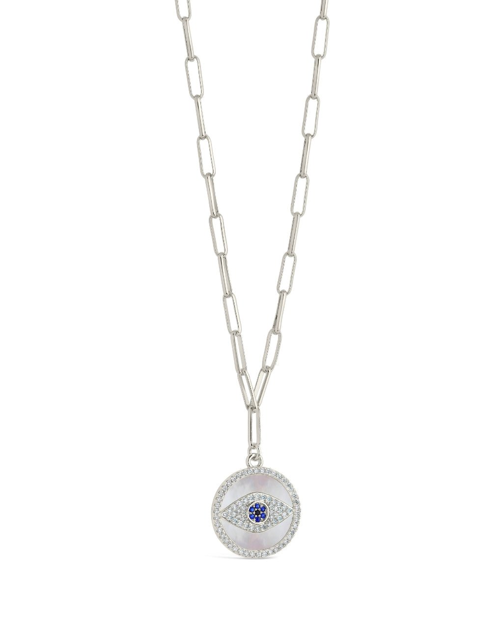 CZ & Mother of Pearl Evil Eye Pendant Necklace - Sterling Forever
