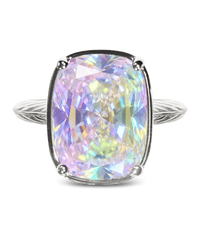 Sterling Silver Elongated Cushion Iridescent CZ Cocktail Ring