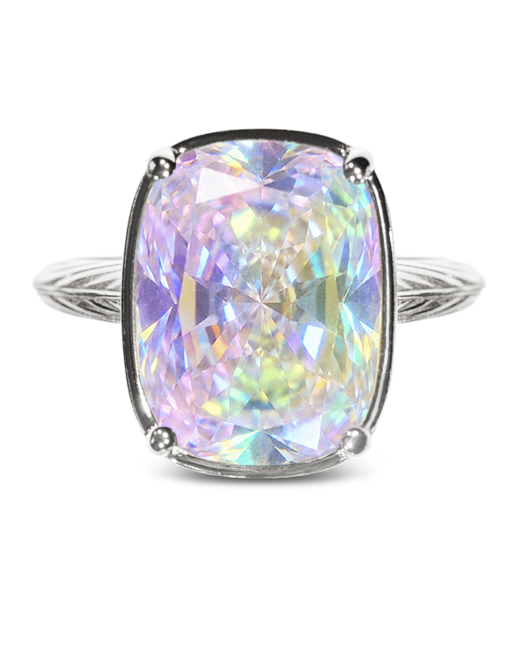 Sterling Silver Elongated Cushion Iridescent CZ Cocktail Ring