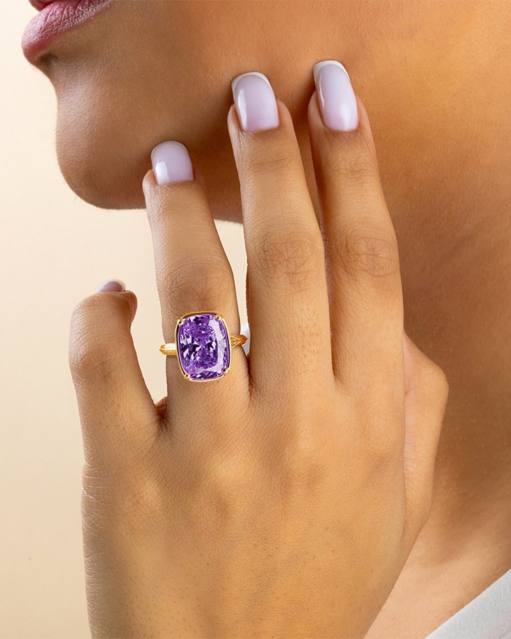Sterling Silver Elongated Cushion Amethyst CZ Cocktail Ring - Sterling Forever