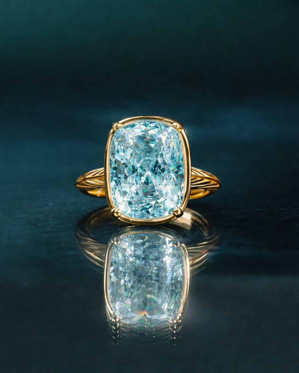 Sterling Silver Elongated Cushion Aquamarine CZ Cocktail Ring
