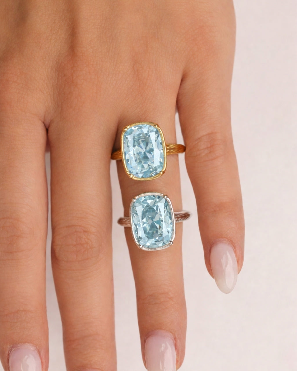 Sterling Silver Elongated Cushion Aquamarine CZ Cocktail Ring