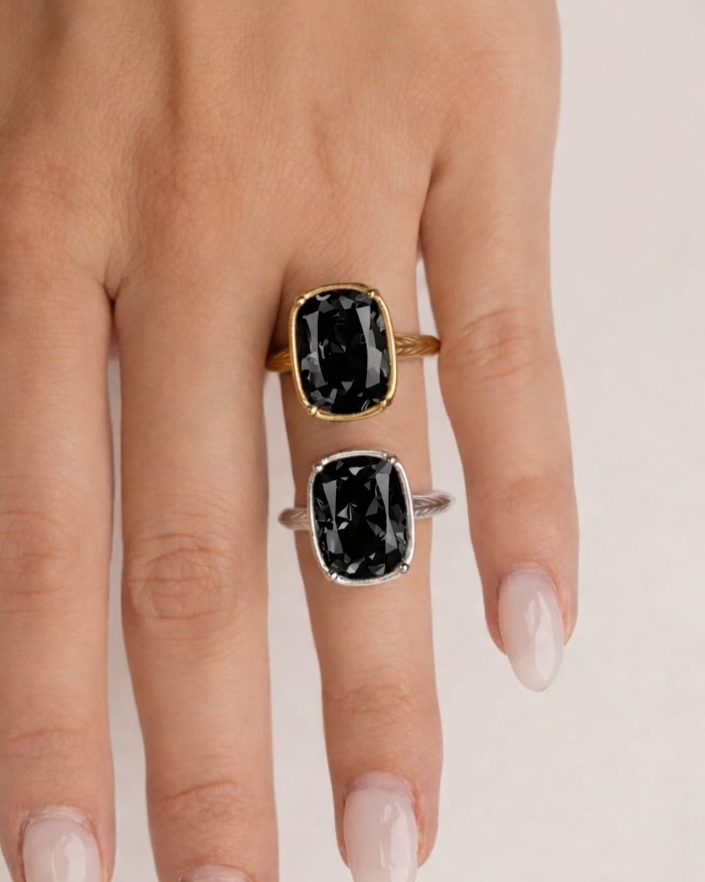 Sterling Silver Elongated Cushion Black CZ Cocktail Ring - Sterling Forever