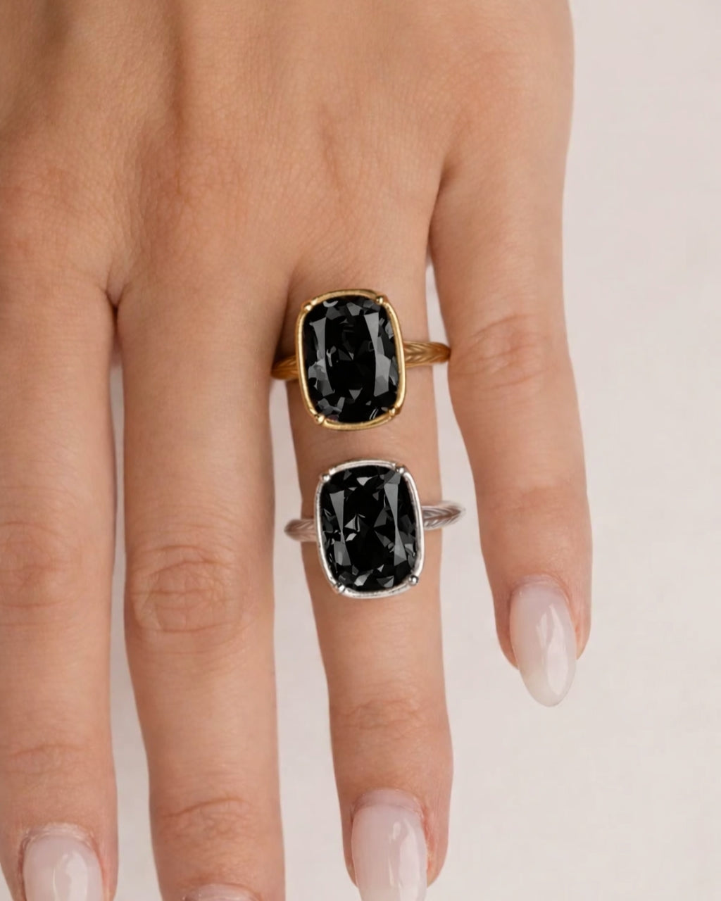 Sterling Silver Elongated Cushion Black CZ Cocktail Ring
