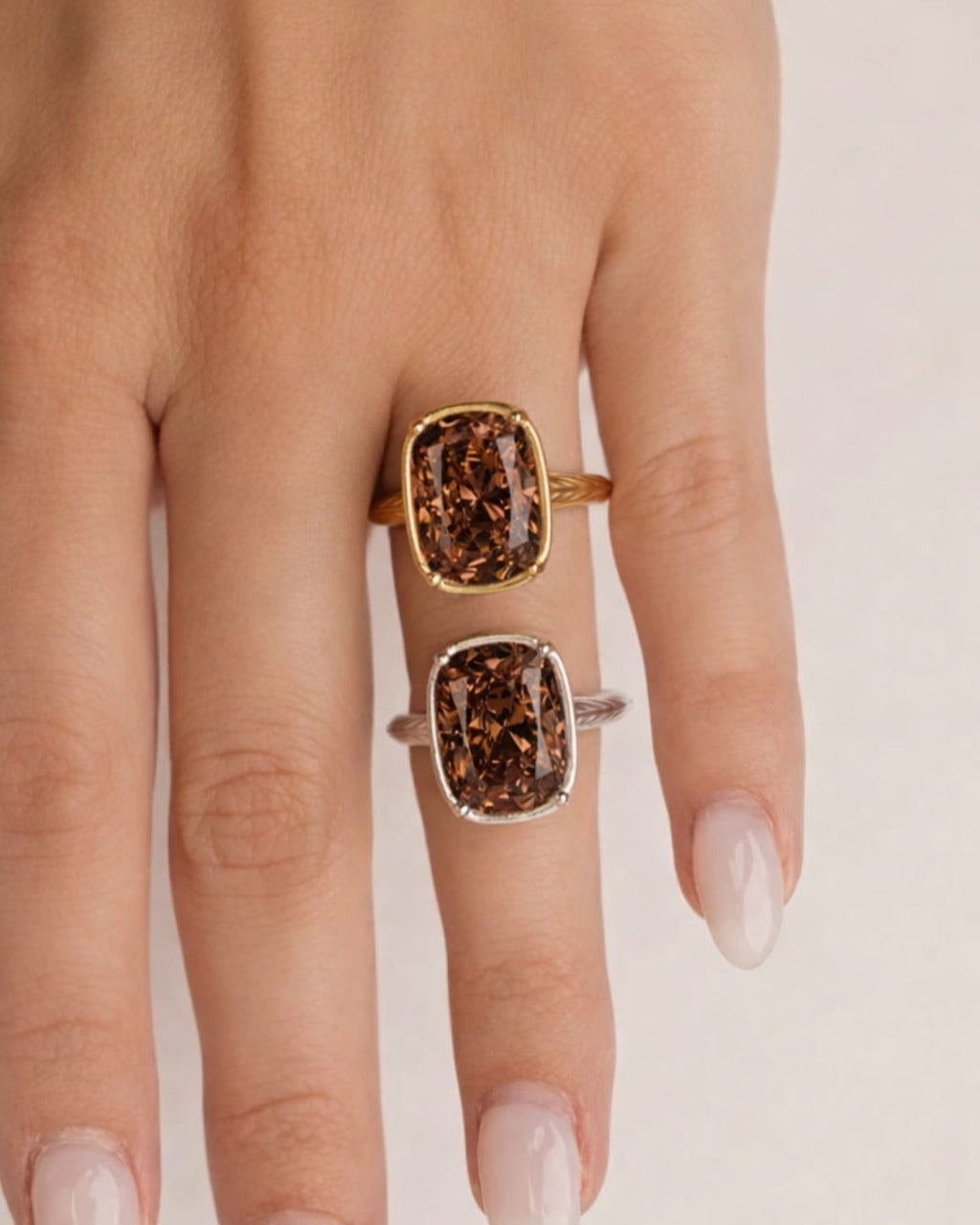 Sterling Silver Elongated Cushion Chocolate CZ Cocktail Ring