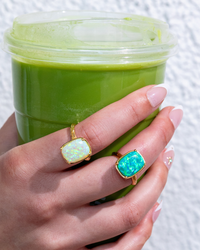 Sterling Silver Green Opal Elongated Cushion Ring