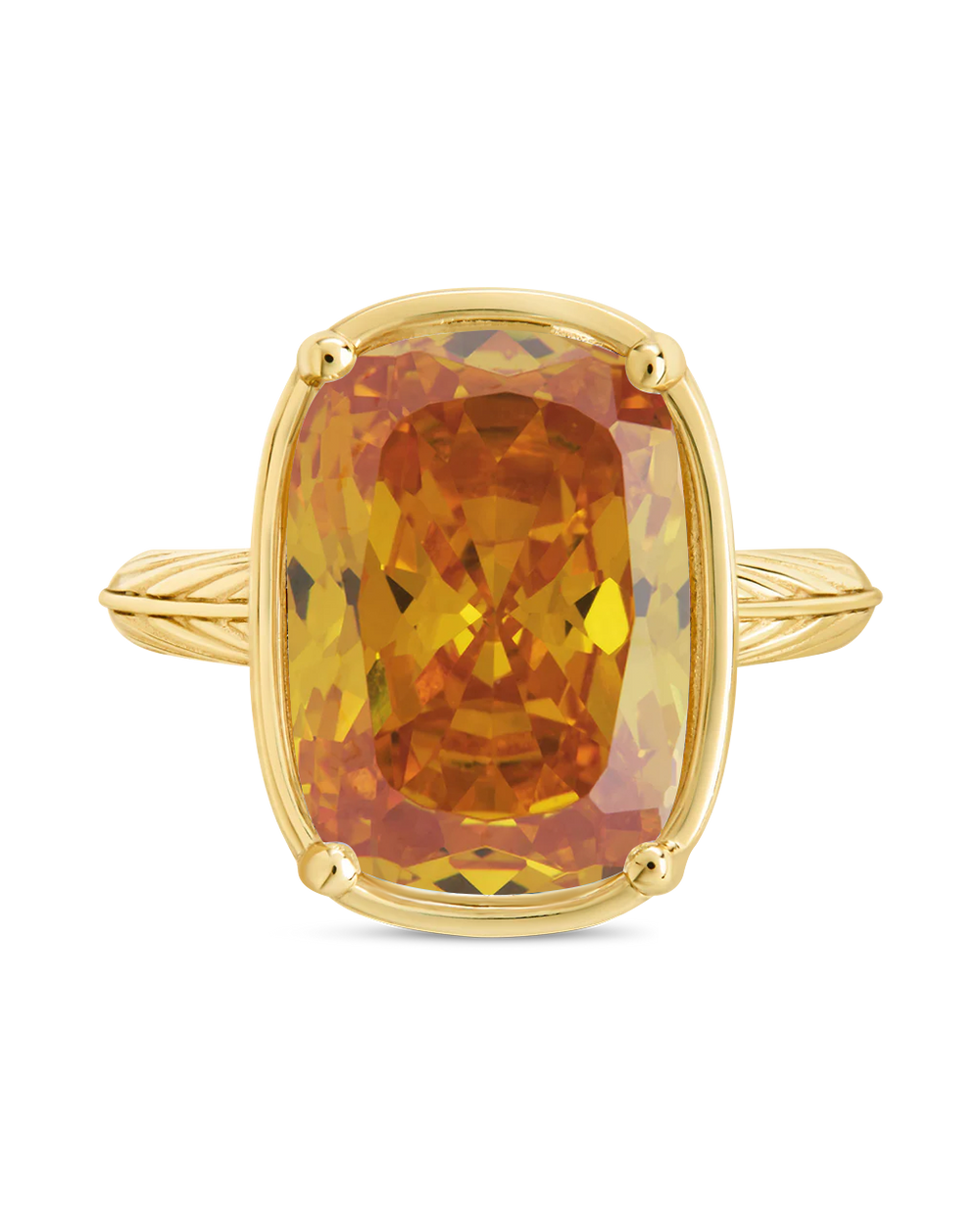 Sterling Silver Elongated Cushion Canary CZ Cocktail Ring