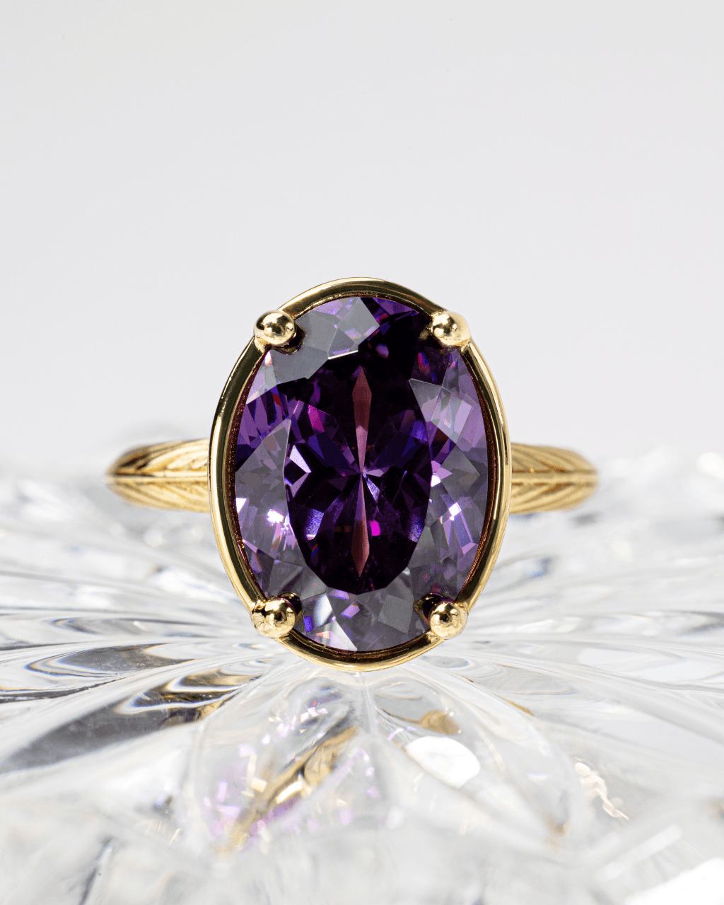 Sterling Silver Oval Cut Amethyst CZ Cocktail Ring - Sterling Forever