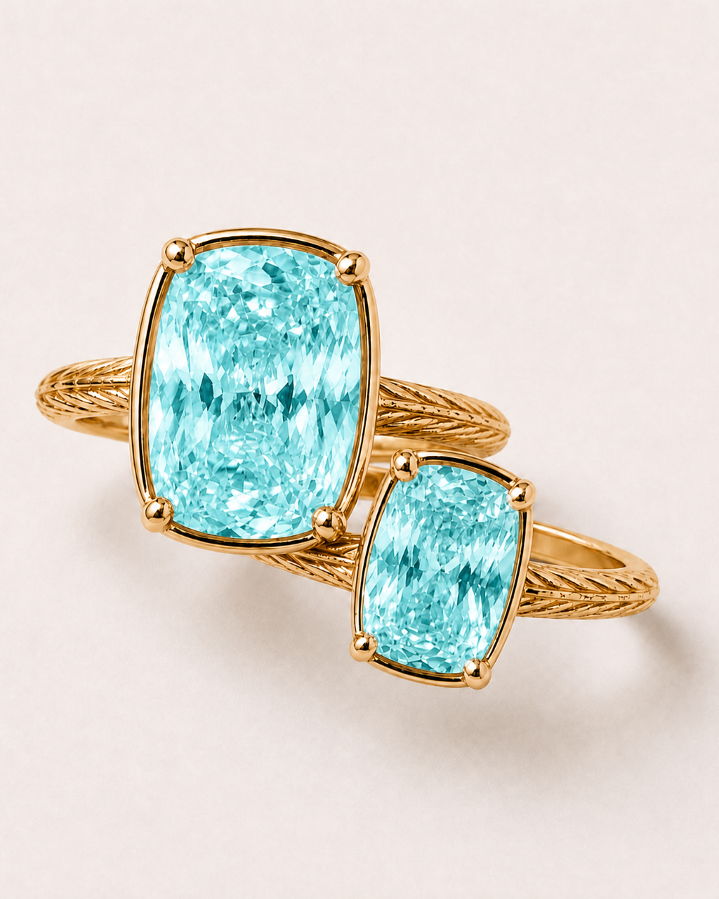 Sterling Silver Aquamarine Elongated Cushion Ring - Original & Mini Bundle