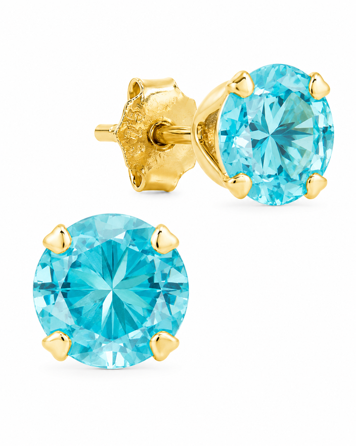 Sterling Silver 7mm Aquamarine CZ Stud Earrings